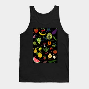 Fruit and vegetables English alphabet on dark Tank Top